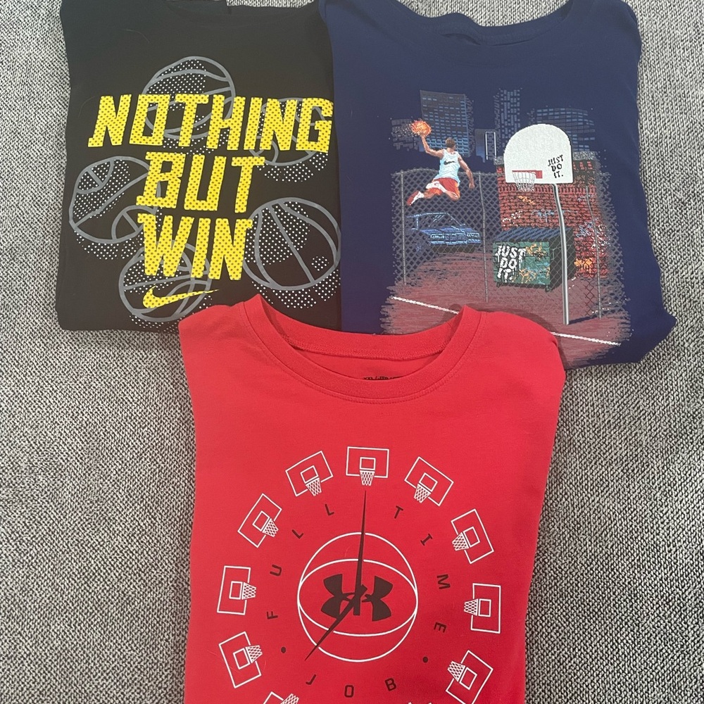 3 Kids Basketball tees, 2 Nike, 1 Under Armour